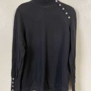 Charter Club 2 Ply Cashmere Sweater Button Shoulder Mock Neck Jet Black Size M